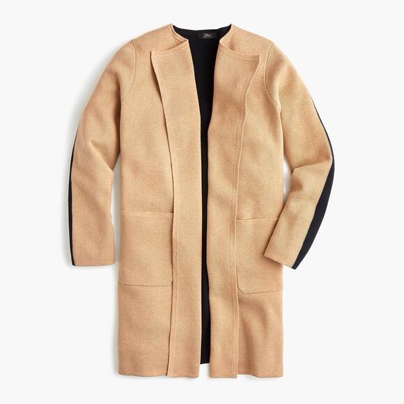 J.CREW Jackets & Blazers - J. Crew Juliette Collarless Sweater-Blazer Tan Black Women Plus Size Relaxed Fit